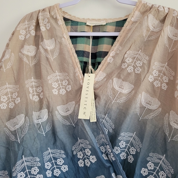 Lovestitch Floral Embroidered Color Gradation Peasant Slouchy High-Low Blouse S - Picture 3 of 8